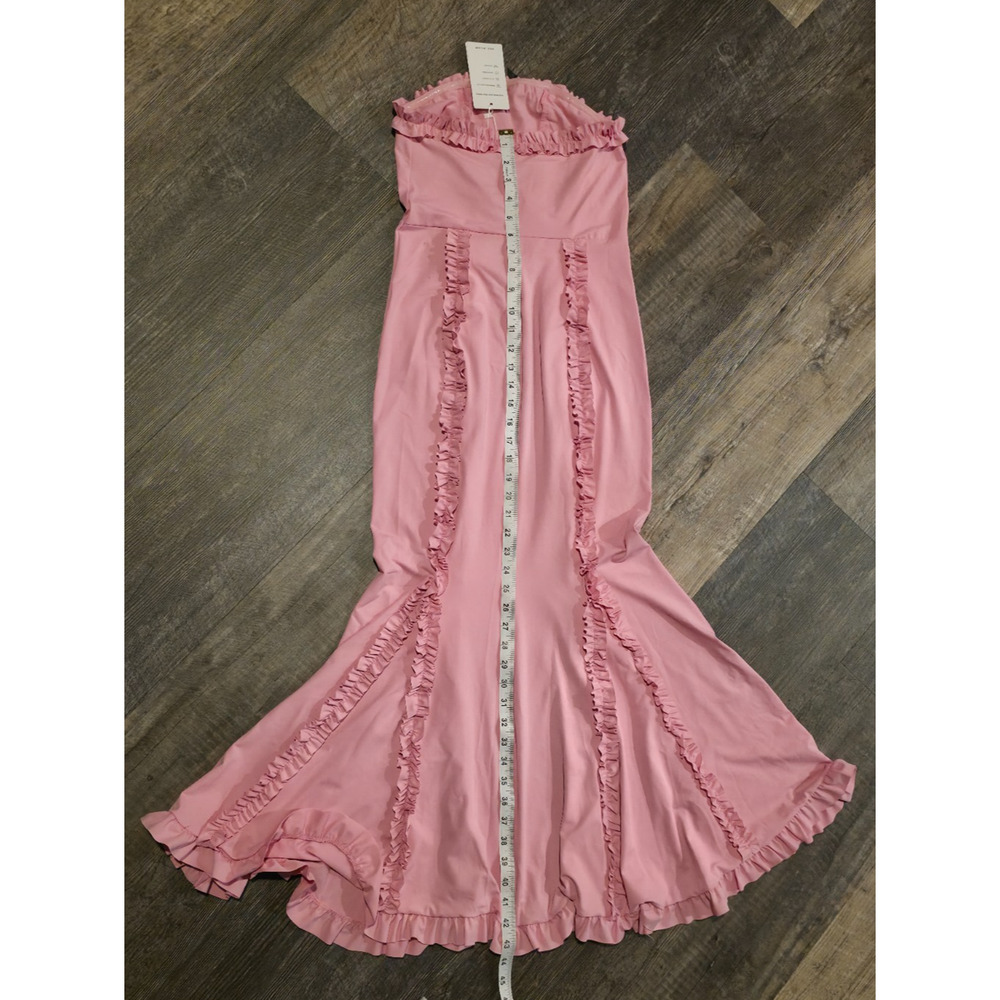 Zesica Dress Womens S Pink Strapless Maxi Ruffle Black Bow Coquette NWT - Picture 8 of 8